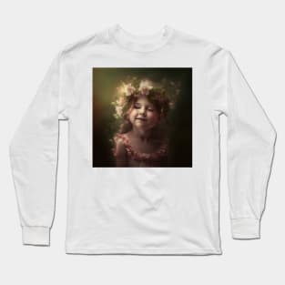 A Happy Girl Wearing a Wreath of Flowers Long Sleeve T-Shirt